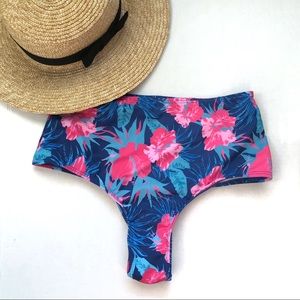 Shein blue tropical bottom swimwear size Large